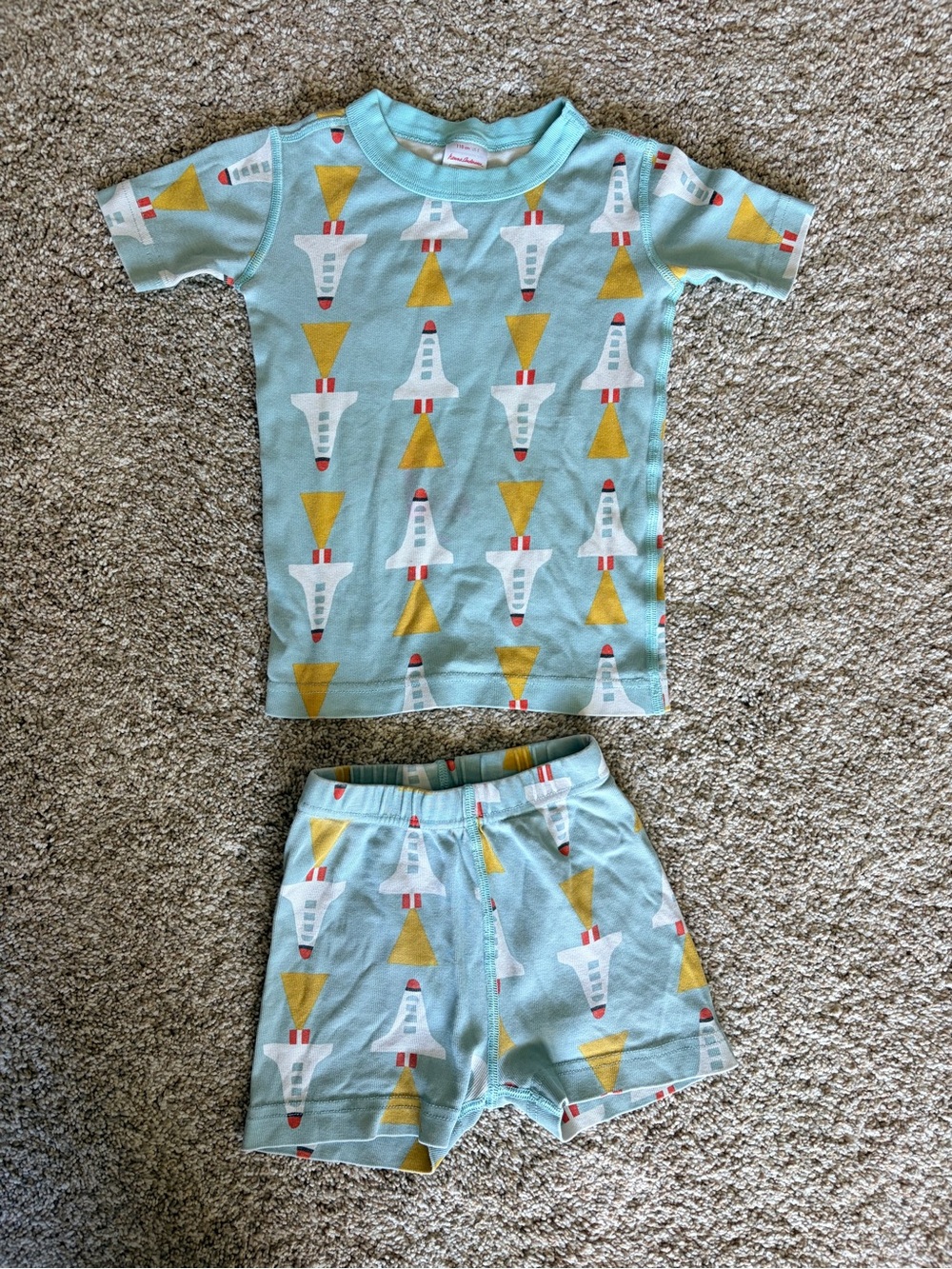 Hanna Andersson Space Rocket Short John Pajamas Blue Sz 5